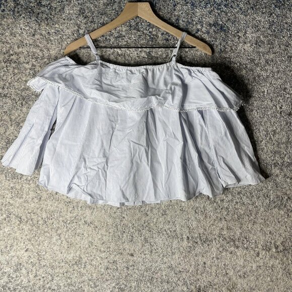 Jonathan Simkhai Shirt Womens XS Blue White Striped Off Shoulder Top Boho Cotton - Picture 7 of 7